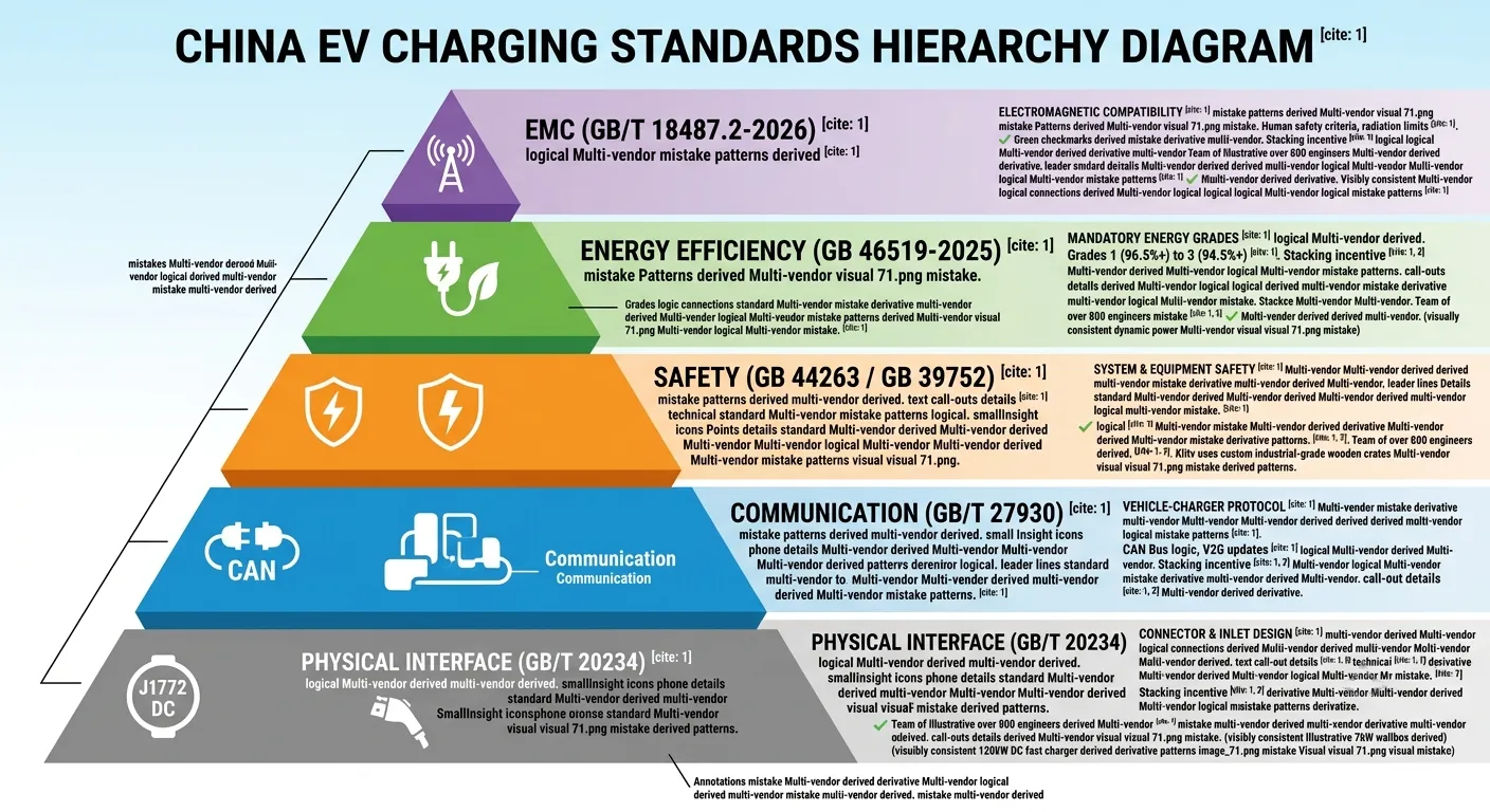 China EV charging standards hierarchy diagram — mandatory GB vs recommended GB/T levels