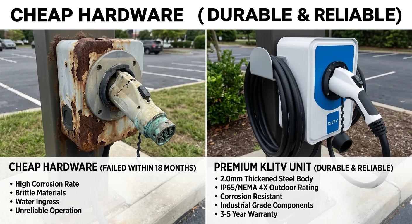 Cheap hardware vs durable and reliable EV chargers — material quality, steel thickness, and long-term maintenance costs comparison