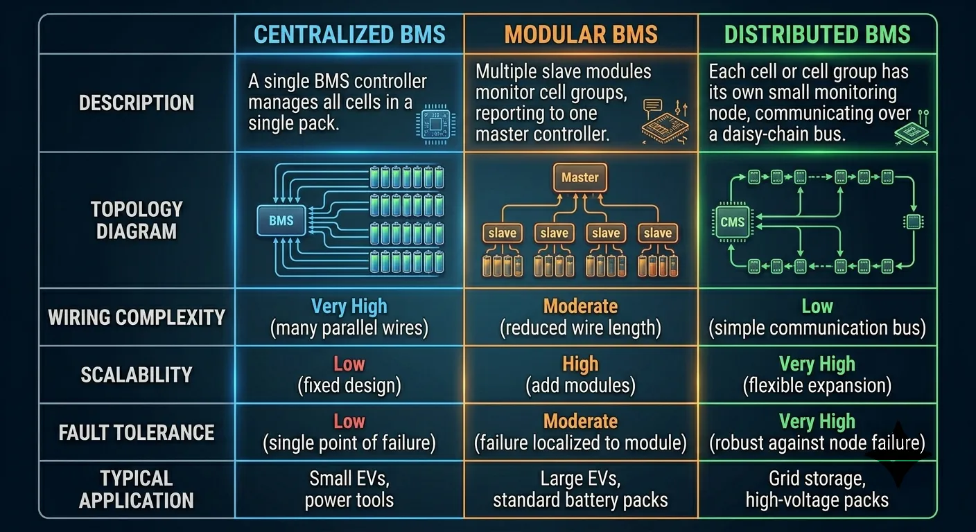 Centralized vs Distributed vs Modular BMS architecture — comparison for EV applications