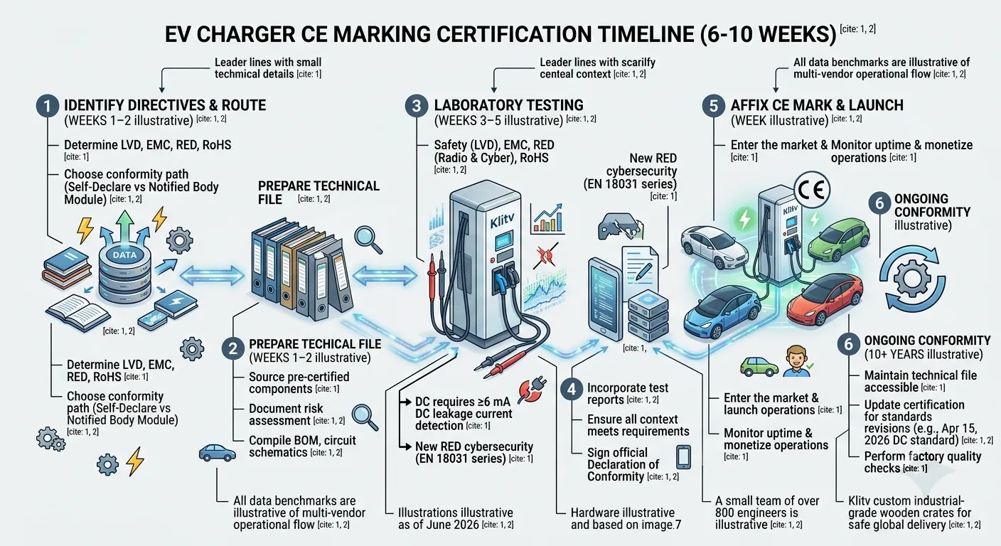 EV charger CE marking certification timeline — 6 to 10 weeks from start to market entry