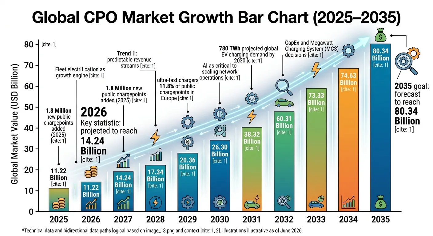 Global CPO market growth bar chart — 2025 to 2035 projections
