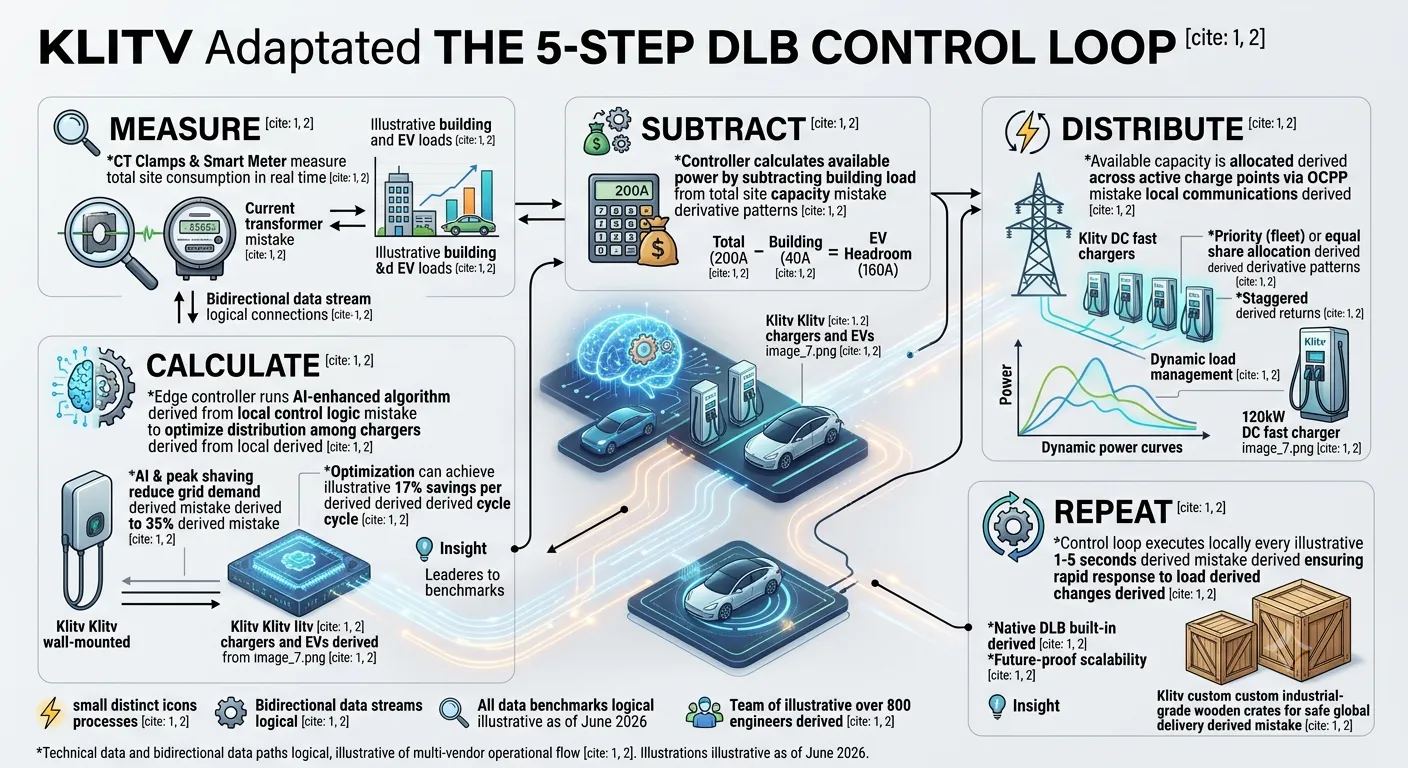 5-step DLB control loop — measure, analyze, calculate, distribute, repeat