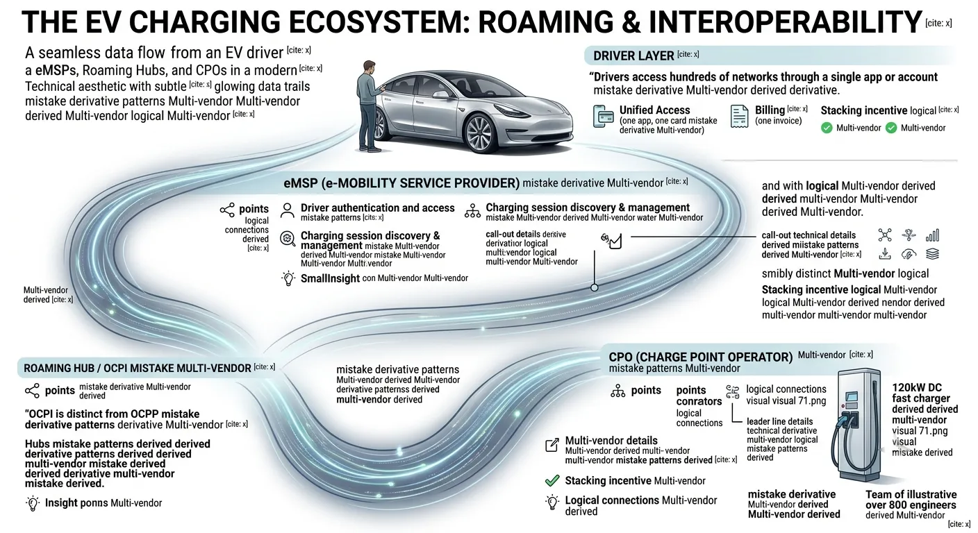 The EV charging ecosystem roaming and interoperability — how OCPI connects CPOs, eMSPs, and drivers