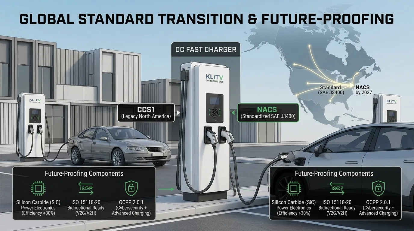 EVSE connector types global map — Type 1, Type 2, CCS1, CCS2, CHAdeMO, GB/T, and NACS by region